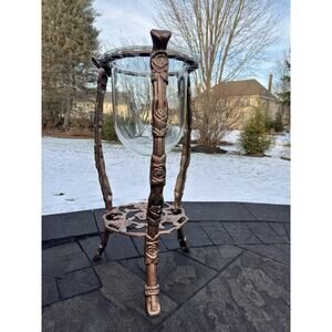 Vintage Berkley Forge Cast Iron Suspended Glass Floor Vase / Candle Holder – 26”